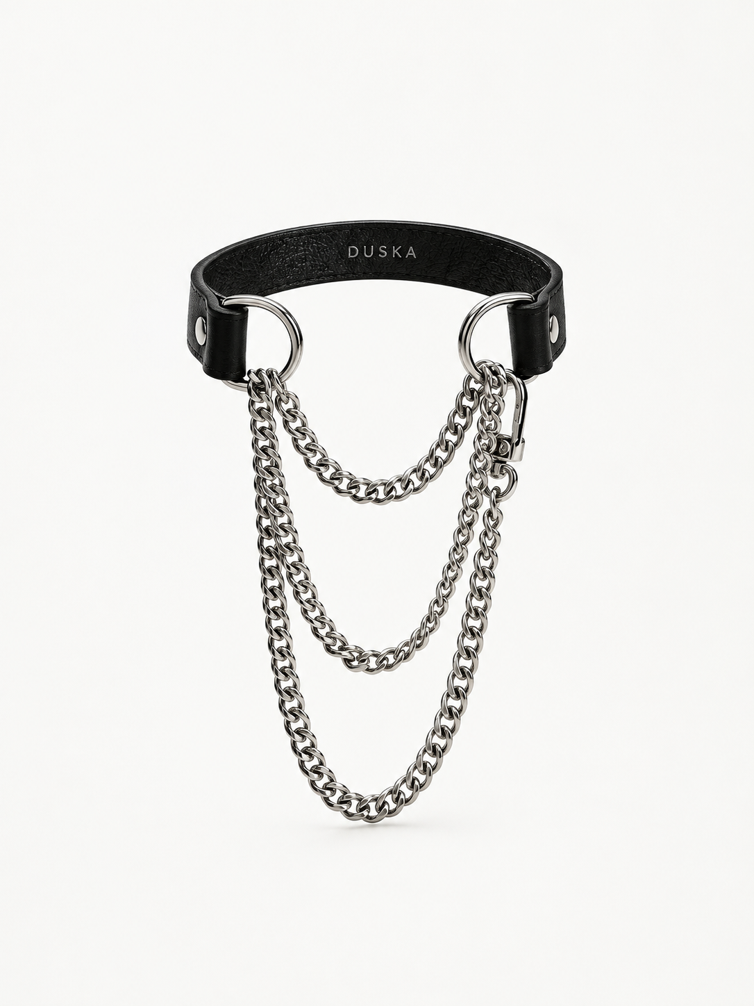 Choker Chain Slip Chain, black leather choker with layered silver chain, stylish pick for Good Date Ideas