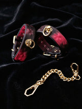 Submissive Collars, complete gradient leather wrist cuff set with gold chain, romantic Date Night Gifts