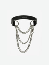 Pulling Fashion and Fun Choker in black leather with triple silver chain drop